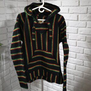 Earth Ragz Baja Men's Size Large Black with Jamaican Colors Hoodie